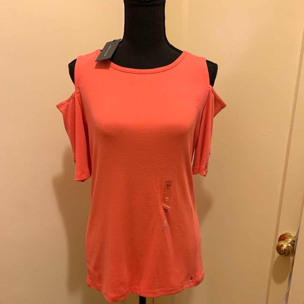 Tommy Hilfiger Cotton Cold Shoulder Buttontrim Top